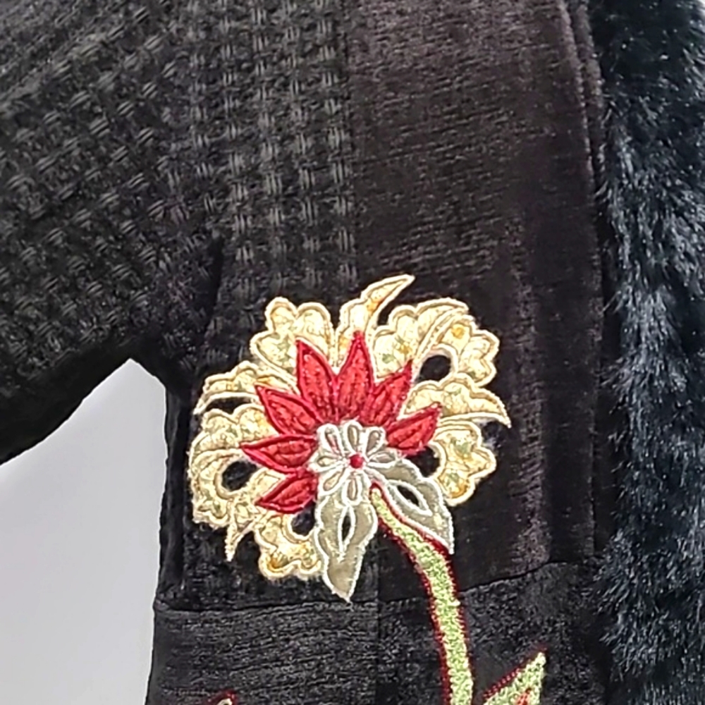 Flashback Vintage Embroidered Faux Fur Black Coat Jacket Size L - Picture 5 of 15